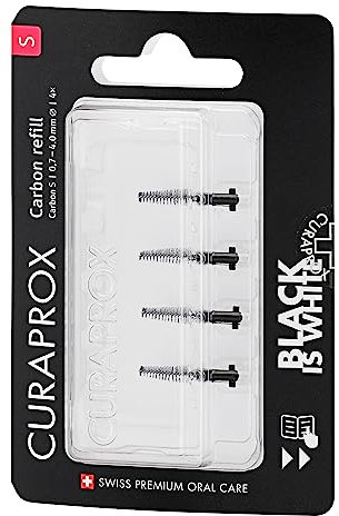 Curaprox Interdentalbürsten-nachfüllpackungen Carbon – Größe S, Ultrafeine Kegelform Für Die Sanfte Reinigung Enger Zwischenräume | 4er-pack | in Der Schweiz Hergestellt | Schwarz