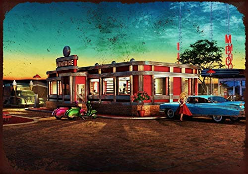 20 x 30 cm, 50er Jahre Diner Thema Retro Wanddekoration Metall Blechschild Vintage Bar Club Zuhause Restaurant Küche Garage oder Geschenk