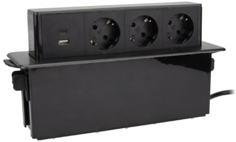 Multiprise rétractable 3 Prises Schuko + 2 USB A+C - Noir - Zenitech