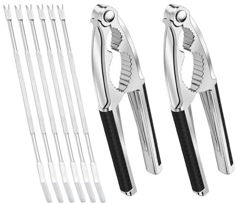 Anglekai Schiaccianoci, 8 pezzi multiuso in acciaio inox per frutti di mare e noci pecan, manico antiscivolo, strumenti per schiacciare noci (nero)