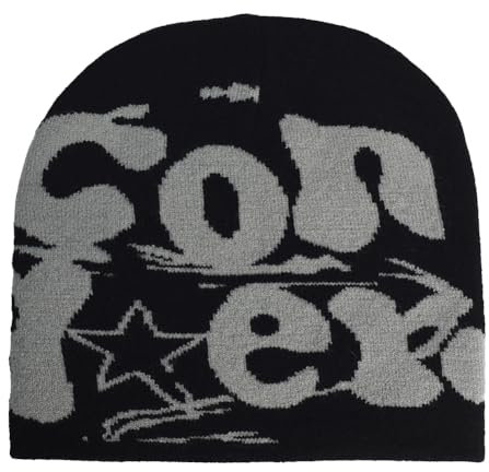 Gehanico Beanie Hat Letter Print Beanies MEA Y2K Beanies Beanie Strickmütze für Damen Herren Slouchy Beanies und Strickmützen für Unisex, Black-C, Einheitsgröße