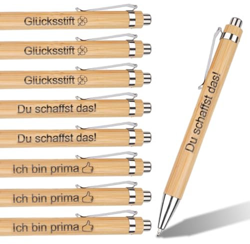 Tikplus Inspirierende Kugelschreiber, 9 Stück, Schreibfarbe Schwarzer, Bambus Druckkugelschreiber, Motivation Stifte für Büro, Geschäft, Schule und Zuhause