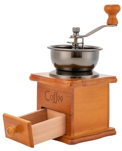 Macinacaffè manuale in legno marrone retrò con manovella, portatile, macinacaffè dal design antico, per chicchi di caffè