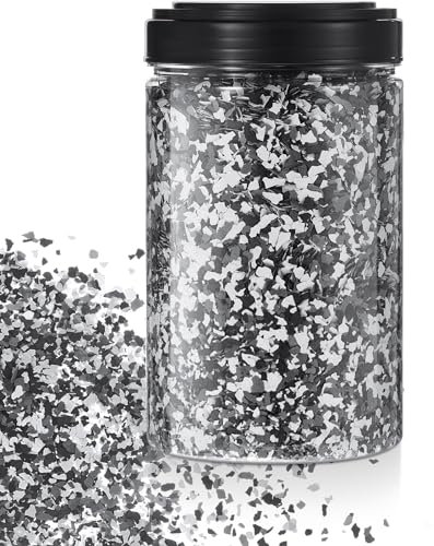 Timtin 3.08 lb /1400 g Blend Decorative Color Chips Paint Floor Flakes Concrete Floor Coatings with Clear Plastic Jar for Garage Floor Paint Interior Exterior Walls Floors (Black, White, Gray)