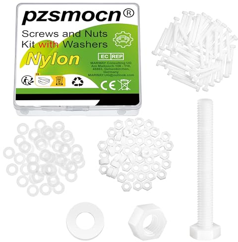 Pzsmocn 150 Pièces/50 Ensembles M5*40 mm en Plastique Nylon Blanc Hexagonales Externes Vis Écrou Combinaison Kit avec Rondelle Isolante, Taille Standard, pour Bricolage, Assemblage Électronique.