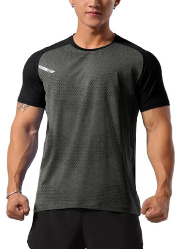 Herren Sportlich Trainieren T-Shirt Atmungsaktive Bequeme Muskellaufhemden Ausbildung Schnelltrocknend Fitnessstudio Aktive Kleidung Grau M