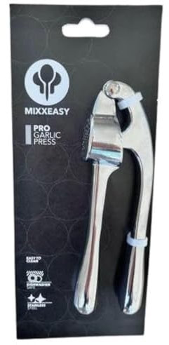 MIXXEASY Premium-Knoblauchpresse – rostfrei und spülmaschinenfest, Knoblauchpresse – leicht zu drücken und leicht zu reinigen, weicher, ergonomischer Griff, Knoblauchpresse aus Edelstahl.