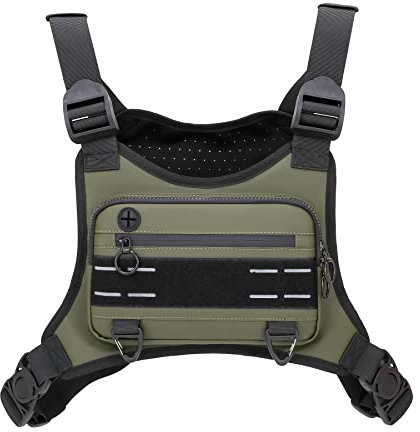 FTCYCRU Outdoor Running Chest Bag for Men and Woman with Extra Storage, Water Resistant Sports Chest Pack Lightweight Running Vest Rigs for Workouts Cycling Hiking (Olive Green)