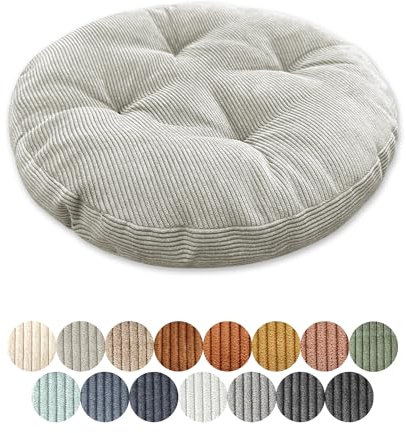 Lsjoaw Sitzkissen Rund 35cm Dicke 6cm 1 Stück Bodenkissen Rund Sitzpolster Stuhlauflage Sitzpolster Stuhlkissen Polster Auflage für Wohnzimmer Büro Konferenzraum Cordstoff (Hellgrau)