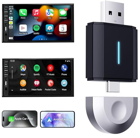 ABLEWE Android Auto Wireless Adapter, 2 in 1 für Phones, Plug & Play Dongle für iOS 10+ & Android 11+, mit OTA, 5,8GHz Wi-Fi, Typ-C/USB, Schwarz