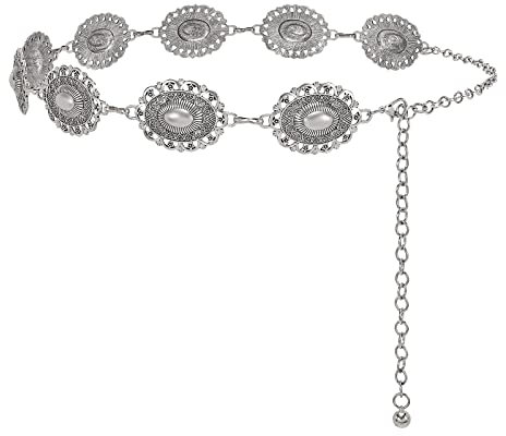 XZQTIVE Women Boho Chain Belts For Dresses Jeans Western Cowgirl Waist Links Belt Adjustable Metal Concho Belt