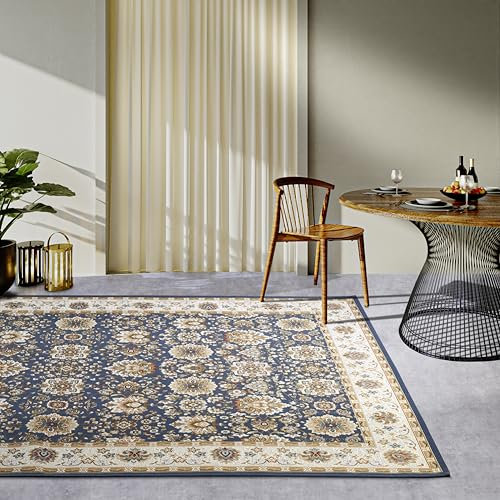 Villeroy & Boch Nicolas In- & Outdoor Teppich Orientalisch - Orient Flachgewebe, Orientalisches Design Klassisch, ÖKO-TEX Wetterfest & UV-beständig für Balkon, Terrasse, Garten – Blau Creme, 120x180cm