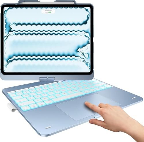 typecase Custodia touch con tastiera per iPad Pro 13 (M5/M4, 2025/2024), iPad Air 13 (M4/M3/M2, 2026/2025/2024) e iPad Pro 12,9, Trackpad, girevole a 360°, retroilluminazione a 11 colori, blu