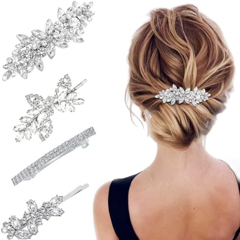 FloralGrace 4 Stück haarspangen für hochzeit, silber haarschmuck mit rhinestones für braut, brautjungfern, blumenmädchen