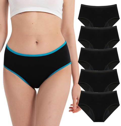 Necalisi Ultra Soft Panties Damen Unterwäsche Schwarz Starke Blutung Periodenslip Hipsters Damen Menstruationunterwäsche für Frauen Alternative zu Tampons Binden Slipeinlagen 5pcs XXL