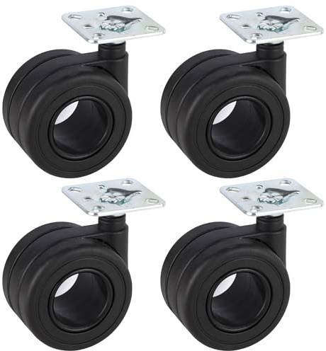 Dörner + Helmer Design Doppelrollen, 4er-Set, Schwarz, 65mm x 43mm | Lenkrollen, 240kg Tragkraft, 47mm x 47mm Platte, Kunststoff
