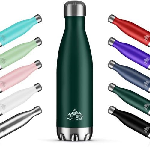 Mont-Clair H2O Gourde isotherme - Bouteille isotherme sans BPA - Gourde inox 500ML, 24h froid & 12h chaud - Bouteille d'eau en acier - 500ML, Vert foncé