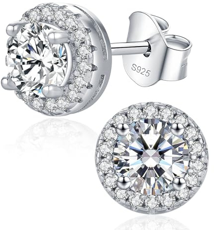 LAVUMO Moissanit Ohrringe Silber 925 14K Gold/Weißgold Plattiert Ohrstecker | 0.3ct-2ct Rundschnitt Moissanit Ohrstecker, VVS1 D Farbe Brillant Hypoallergen Schmuck Geschenk für Frauen