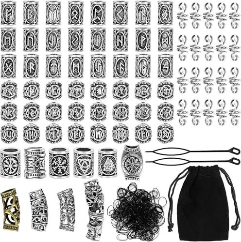 Perline decorative per dreadlock, perline decorative per barba e fai da te, perline per braccialetti con lettere dell'alfabeto, 80 perline in metallo con motivo classico, 1 sacchetto (argento)
