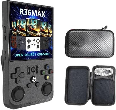 Générique R36S MAX - Consola de Juegos portátil Retro R36S, Sistema Linux, Tarjeta TF de 64 GB, 15.000 Juegos Retro, 4 Pantallas IPS, Color Negro