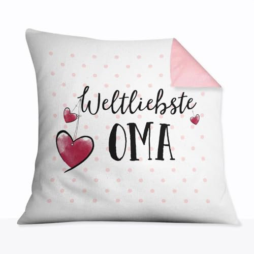 Sunnywall Kissen Weltliebste Oma inkl. gratis Geschenkkarte - Kuschelkissen Familien-Kissen - Kissenbezug mit Füllung - Geschenkidee Liebling - Verwandte - 40 x 40 (Kissen - Weltliebste Oma)