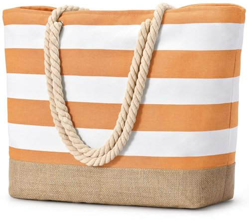oscaurt Strandtasche Badetasche XXL Familie Umhängetasche Damen Faltbare Einkaufstasche Beach Tote Bag Wasserdicht Reisetasche Sporttasche Damen Saunatasche Geschenke für Frauen (Orange)