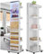 yoofun LED 360 Swivel Jewelry Cabinet with Full Length Mirror, Side Pull Jewelry Armoire with 3 Color Dimmable Mirror Standing Jewelry Organizer Armoire with 4 Rollers,Rear Storage Shelves White