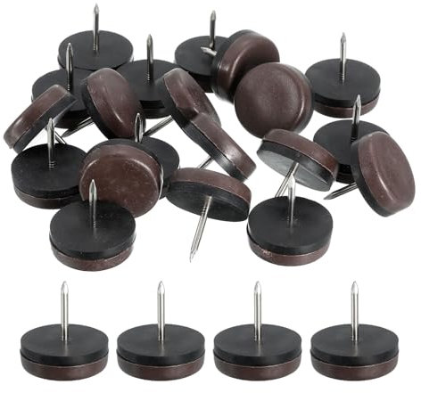 sourcing map Nail on Furniture Sliders, 40Pcs Plastic Chair Glides Nail in Chair Leg Floor Protectors Round Chair Table Feet Leg Pads for Hardwood Floors (Brown, 30mm/1.18)