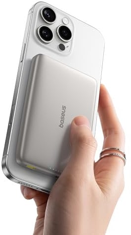 Baseus Magsafe Powerbank 10000 mAh, Magnetic Power Bank Wireless, External Battery for iPhone 16-12 Series, PD 22.5 W Mini Powerbank USB-C, Small but Strong, White