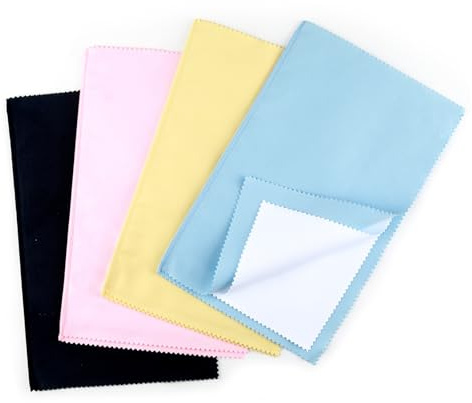 4PCS Silver Polishing Cloths, 4pcs 6.3x9.8in Large Soft Reusable Jewelry Cleaning Cloth for Gold Silver Platinum（Yellow, Pink, Black, Blue）