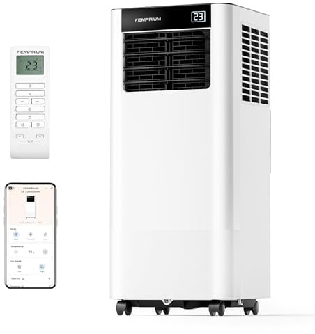Condizionatore Portatile 7000 BTU, Temprium Climatizzatore Portatile 3-in-1, Controllo tramite App/Telecomando, Kit di Tenuta per Finestra, Timer 24H, Funzionamento Silenzioso <48 dB, Copertura 20 m²
