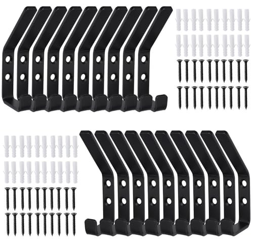 Kisizity 20 Stück Garderobenhaken Schwarz Metall Haken für Akustikpaneele | Doppelhaken | kaltgewalztes Stahlmaterial | 3mm dick | Wandhaken für Schlafzimmer Küche Badezimmer Wandpaneele Kleiderhaken
