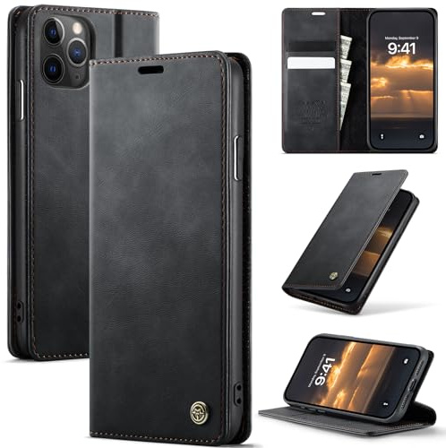 Cracedily Wallet Case for iPhone 11 Pro Leather Wallet Flip Cover with Card Holder, Kickstand, Magnetic Closure, RFID Blocking TPU Shockproof Phone Case Compatible with iPhone 11 Pro, Black