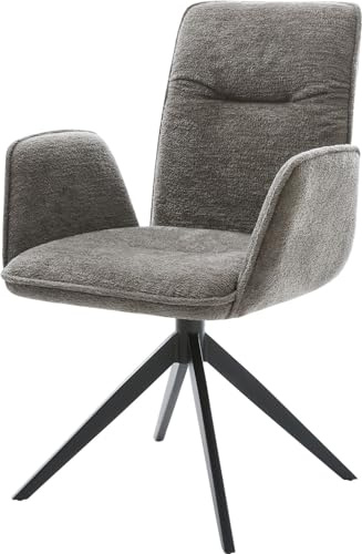 DELIFE Esszimmerstuhl Vinja-Flex Kreuzgestell breit Schwarz Bouclé Soft Schlamm 360° drehbar Wippfunktion