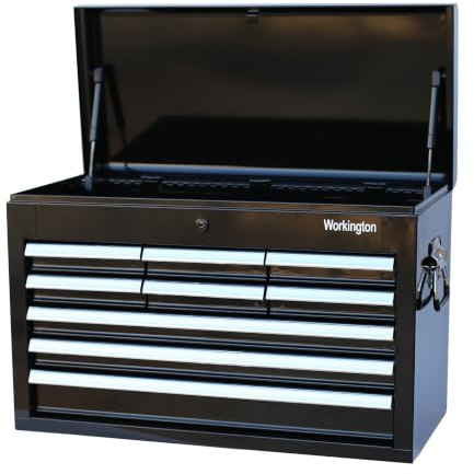 Workington Premium Professional Industrial Portable Metal Tool Chest with 9 Drawers, 26 9-Drawer Tool Chest Cabinet, Steel Tool Storage Box Organizer, All Black Special Edition 4026 Black