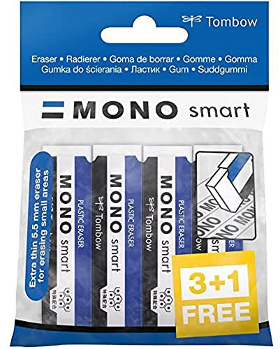 Tombow ET-ST-4P Radierer MONO smart, für feinstes Radieren, 9 g, Sparpack, 4 Stück