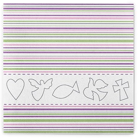 Sovie Home Serviette Kommunion/Konfirmation saugstarke Airlaid-Servietten 40x40 cm | hochwertige Einweg-Servietten | 12 Stück (Rosa-grün)