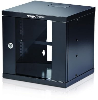 Mach Power Rack a Parete 10” 6U Nero con Mensola – Armadio Compatto per Rete Domestica, Fibra FTTH, Router e Switch – Struttura in Metallo (AR-633WB)