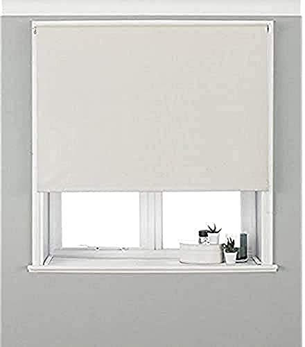 Eclipse Blackout Roller Blind - Ivory Cream - Ready Made (Fittings Included) - Temperature Control - Adjustable - 100% Polyester - 91cm width x 162cm drop (36 x 64 inches) - Made by Riva