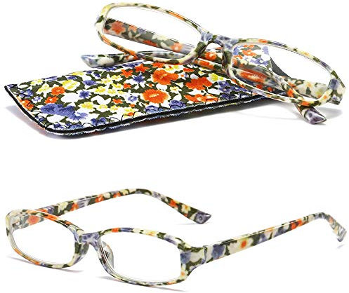 VEVESMUNDO Lesebrille Damen Modern Federscharnier Blumen Lesehilfe Sehhilfe Brille Leicht Vintage mit Brillentasche(Beige Blumen, 1.25)
