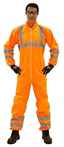 10 x Einweganzug für Karneval Fasching Verkleidung Kostüm/Einweg-Warnschutz-Overall Anzug/Schutzanzug mit Signalfarbe orange mit Reflektoren/Werde zum Müllmann Maler Lackierer Bauarbeiter, Größe:XL
