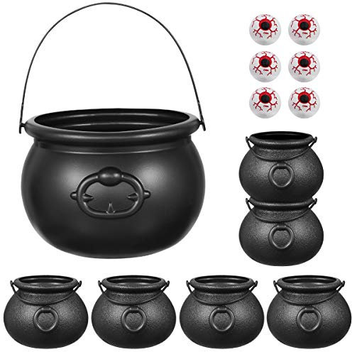 Candy Caldero Kettles, 7 piezas caldero Candy Kettles con mango, 6 piezas Halloween ojos Horror Party Favors Suministros Decoración