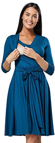 HAPPY MAMA Femme Maternité Robe de Grossesse Col en V 525 (Vert Bouteille, 44-46, 2XL)