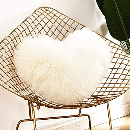 Strhopelove Herzkissen Faux Lammfell Schaffell Kissen Dekokissen Zierkissen für Sofa Bett (Weiß)