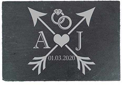 Personalised Engraved Rectangular Slate Cheeseboard with Wedding Design, Personalise with Any Initials and Date, Perfect for Weddings and Anniversaries