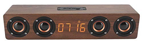 Barra de Sonido de Madera, Reloj Despertador con Altavoz Bluetooth, Soporte de 3,5 mm/Entrada de Tarjeta de Memoria Recargable con Pantalla LED de Tiempo Digital Efecto de Graves para el