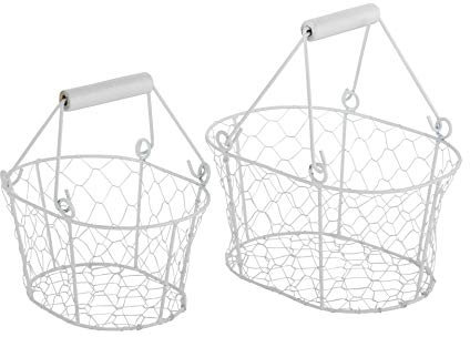 CasaJame Metall Deko Korb Drahtkorb Obstkorb Gemüsekorb 2er Set Sortiert Breite 13-15 cm Höhe 18-22 cm weiß