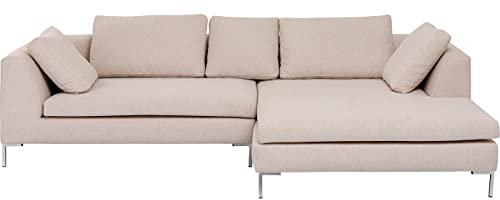 Kare Design Ecksofa Gianni, Creme, Eckcouch mit breiter Ottomane rechts, 5 Kissen, Chenille-Gewebe, Holz Korpus, Stahlfüße, 88x290x167 cm (H/B/T)