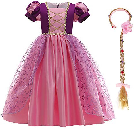IBTOM CASTLE Kinder Mädchen Kostüm Prinzessin Rapunzel Lang Kleid Party Cosplay Verkleidung Festlich Karneval Festkleid Brautjungfer Maxikleid Geburtstagsfeier Fest-Kleid Dunkelviolett 11-12 Jahre