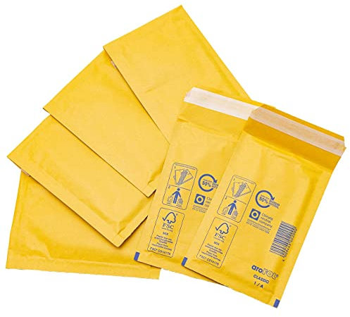 D/1 gepolsterte Briefumschläge, mit Luftpolsterfolie, gefüttert, Versandtaschen, Postverpackung, goldfarben, 180 x 265 mm (50 Umschläge, Gold)